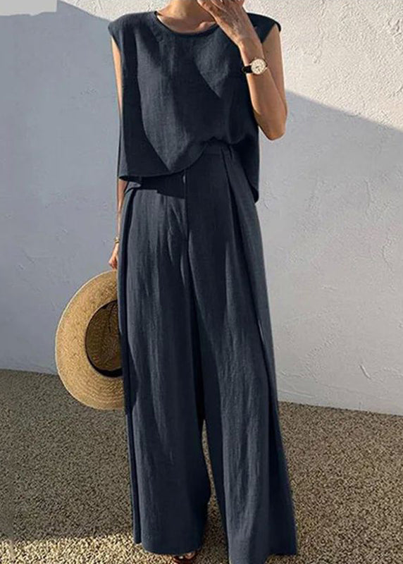 Two Leg Set Pants Pieces Boutique Wide O-Neck Shirt T Khaki And