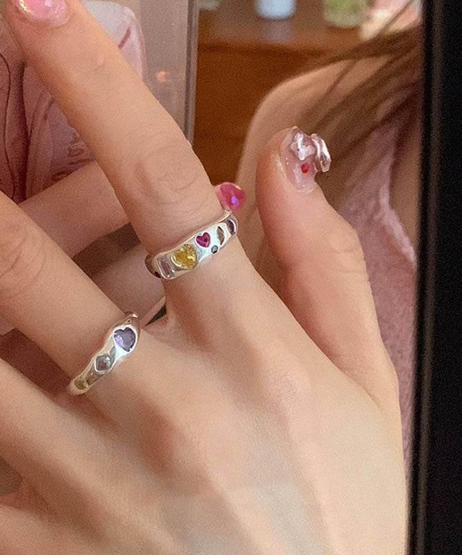 Rainbow Rings Boutique Love Three Set Stainless Steel Asymmetrical Zircon Piece