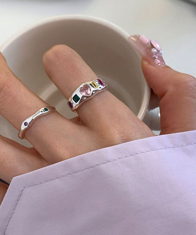 Rainbow Rings Boutique Love Three Set Stainless Steel Asymmetrical Zircon Piece