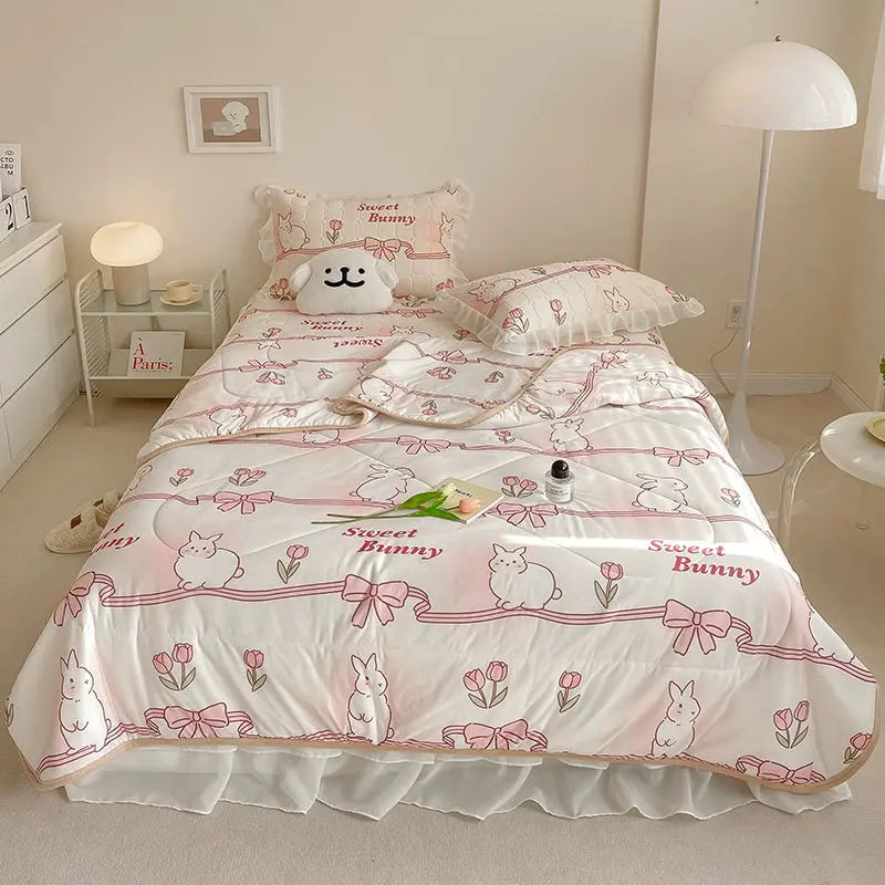 Kawaii Aesthetic Y2K Cute Fairy Bow Bunny Bedding Set - Kimi MK Kawaii Store