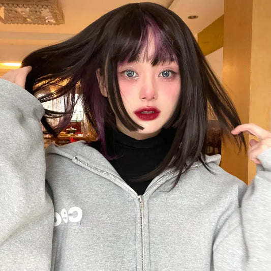 Kawaii Aesthetic Y2K Cute Fairy Brown Bob Angle Purple Wig ON1510 spreepickyshop