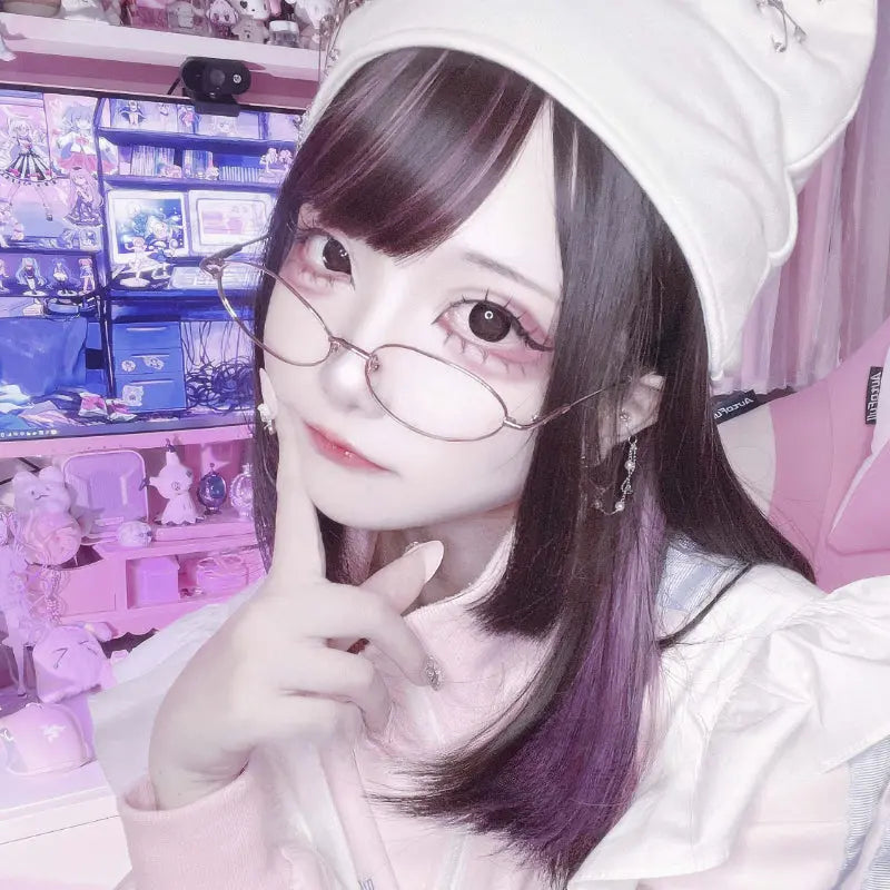 Kawaii Aesthetic Y2K Cute Fairy Brown Bob Angle Purple Wig ON1510 spreepickyshop