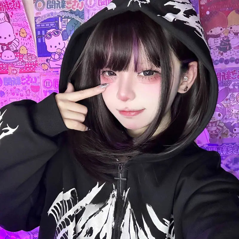 Kawaii Aesthetic Y2K Cute Fairy Brown Bob Angle Purple Wig ON1510 spreepickyshop