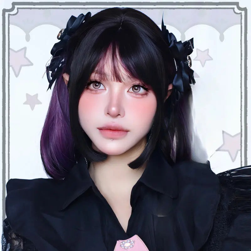 Kawaii Aesthetic Y2K Cute Fairy Brown Bob Angle Purple Wig ON1510 spreepickyshop