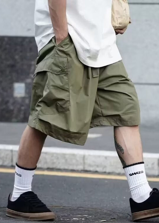 Casual Men Shorts Elastic Black Solid Summer Cotton Pockets Waist