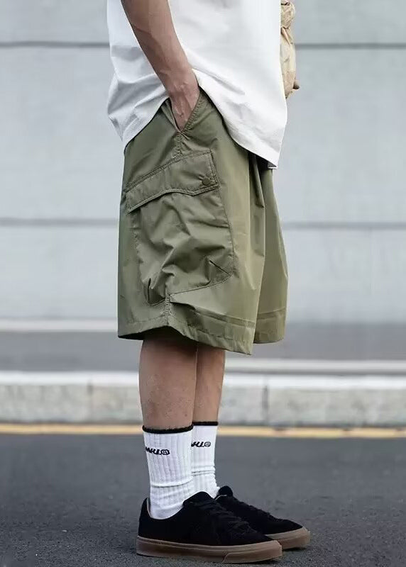 Casual Men Shorts Elastic Black Solid Summer Cotton Pockets Waist