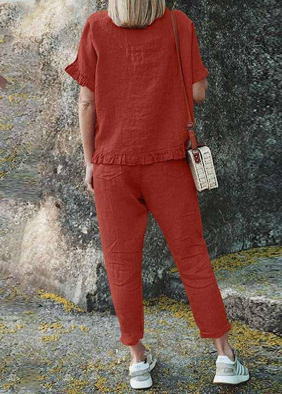 Top Black Ruffled Patchwork Crop Casual And Pants Two Solid