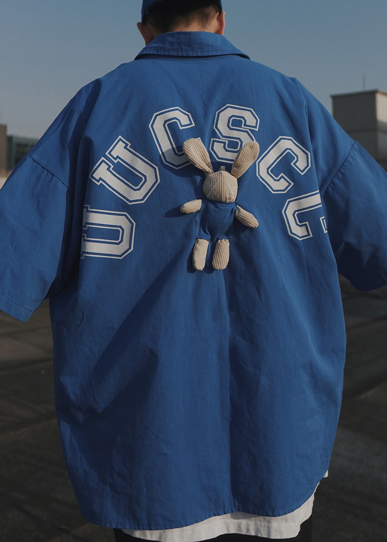 Casual Sleeve Cotton Half Men Blue T Letter Shirts Oversized Patchwork