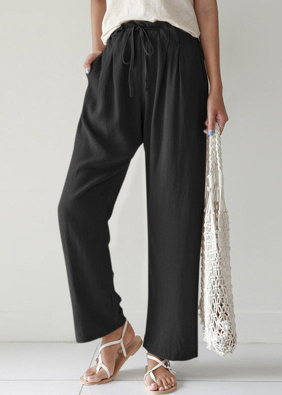 Pockets Blue Summer Cotton Pants Up Lace Casual