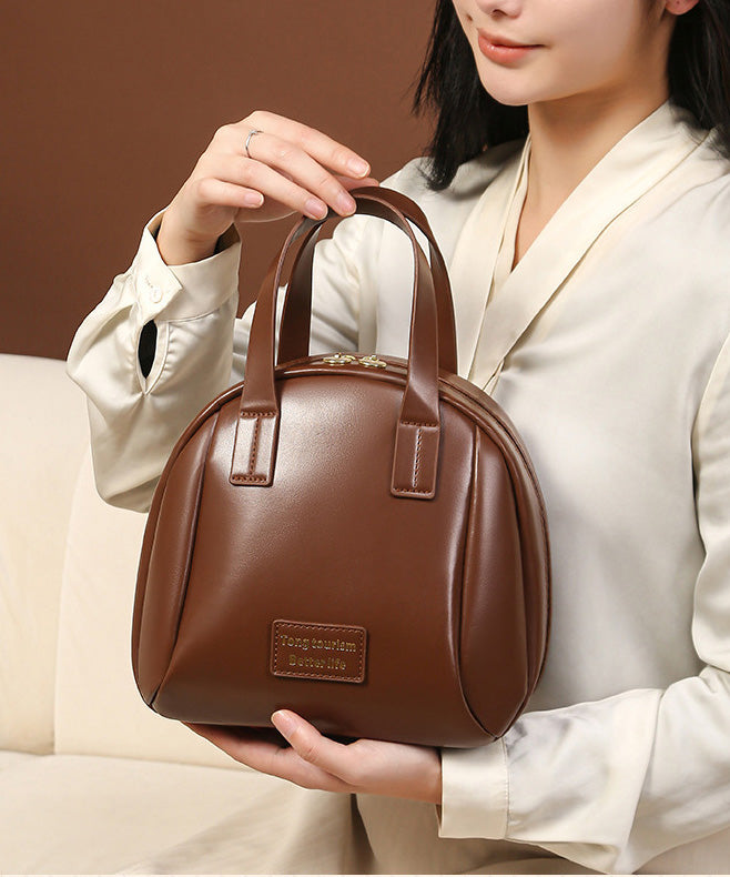 Casual Tote Leather Brown Faux Solid Handbag Durable