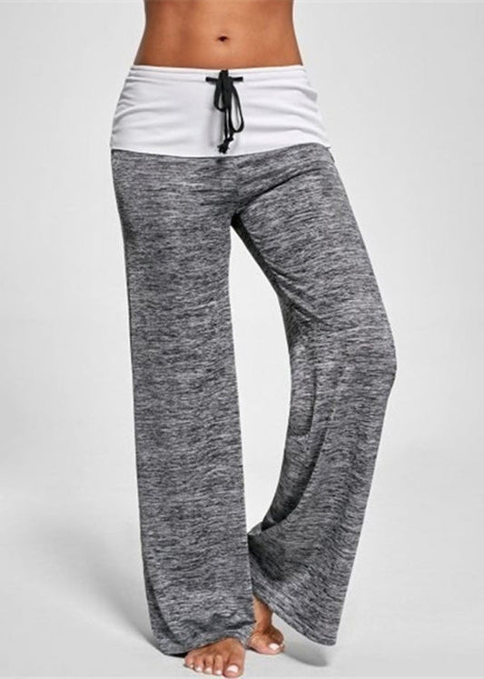 Grey Summer Patchwork Drawstring Cotton Casual Pants