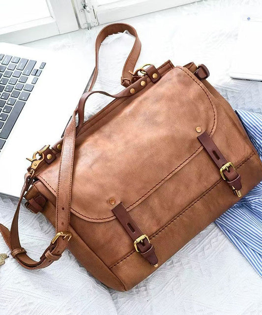 Khaki Casual Leather CrossBody Capacity Bag Large Messenger