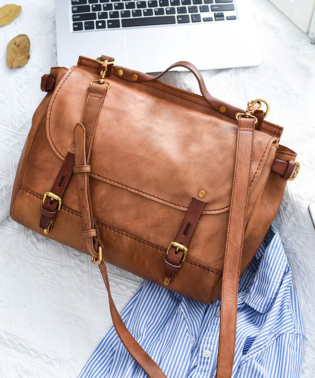 Khaki Casual Leather CrossBody Capacity Bag Large Messenger