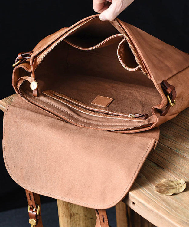 Khaki Casual Leather CrossBody Capacity Bag Large Messenger