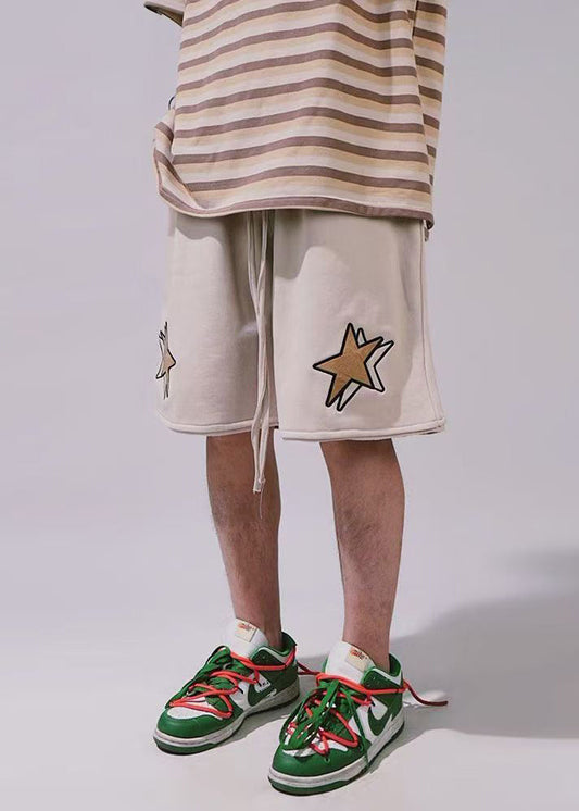 Men Summer Shorts Khaki Waist Casual Elastic Cotton Print