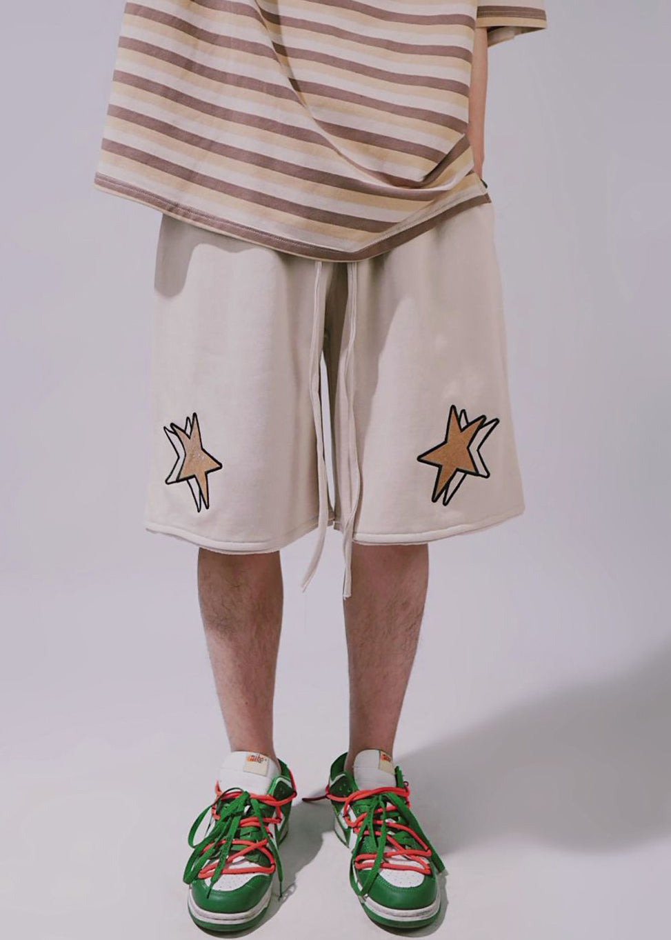 Men Summer Shorts Khaki Waist Casual Elastic Cotton Print