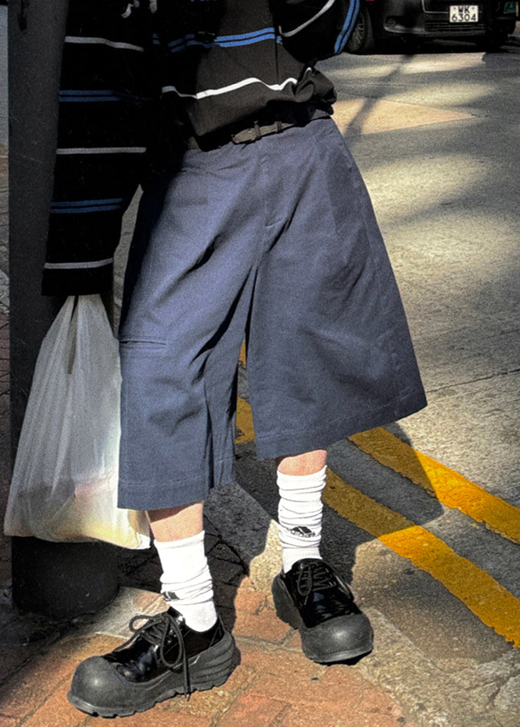 Pockets Waist Casual Summer Navy Crop Men High Pants Cotton