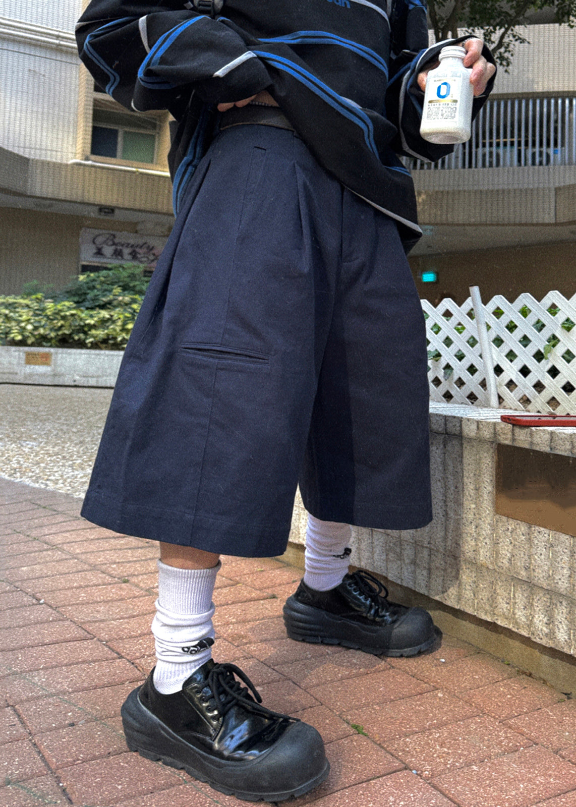 Pockets Waist Casual Summer Navy Crop Men High Pants Cotton