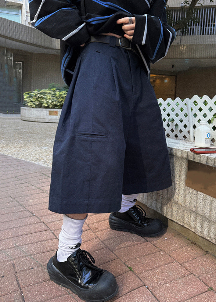 Pockets Waist Casual Summer Navy Crop Men High Pants Cotton