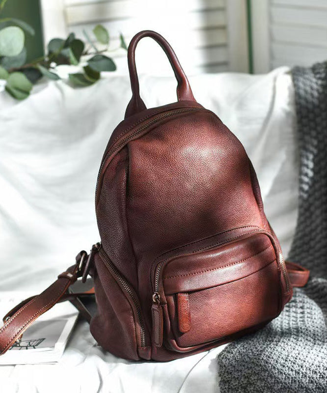 Tote Backpack Handbag Leather Casual Large Capacity Orange