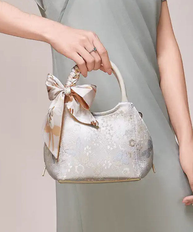 Tote Cotton Bow Beige Jacquard Chic Bag