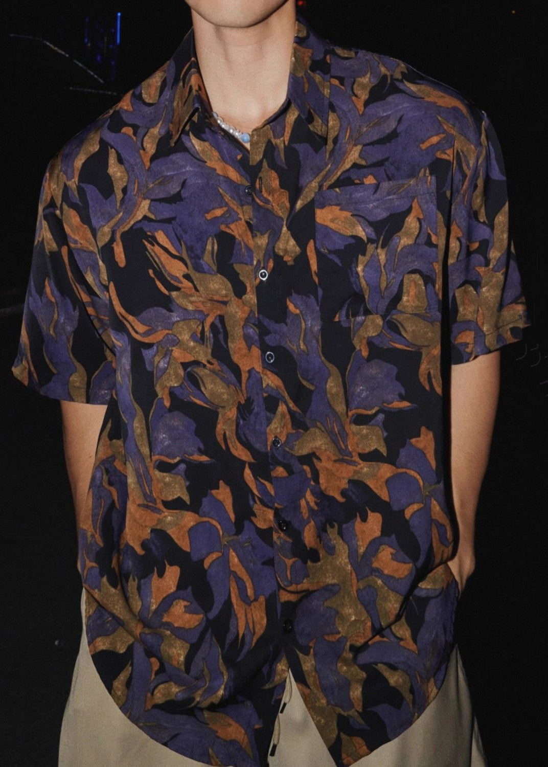 Men Summer Chic Peter Pan Shirt Collar Cotton Print