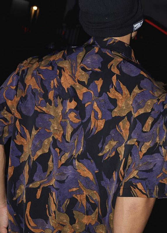 Men Summer Chic Peter Pan Shirt Collar Cotton Print