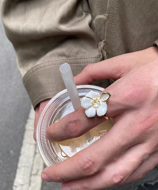 Rings Overgild Open Floral Zircon Chic Copper White