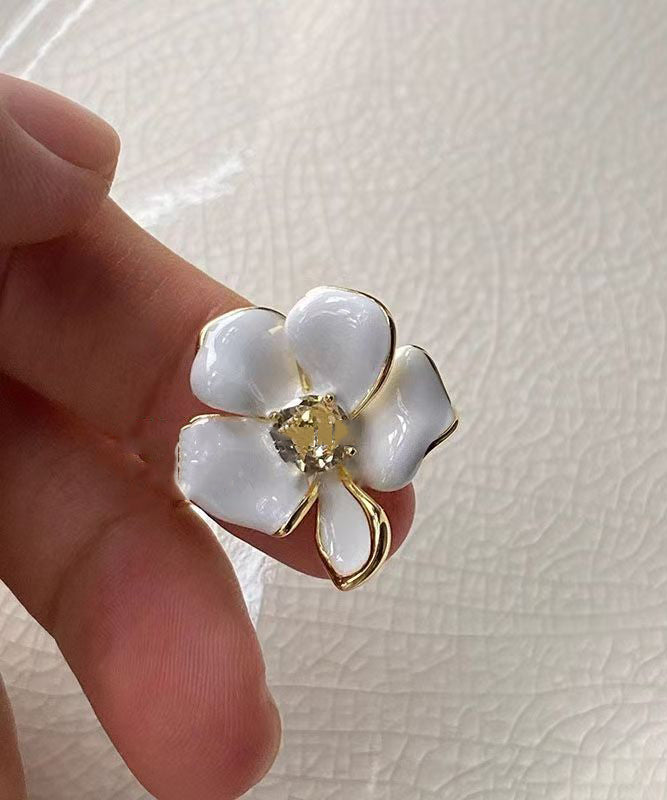 Rings Overgild Open Floral Zircon Chic Copper White