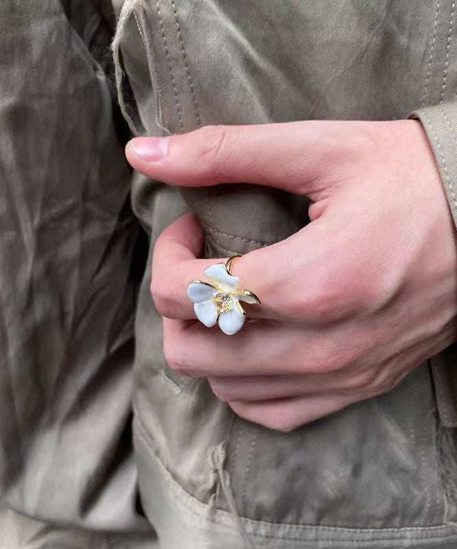 Rings Overgild Open Floral Zircon Chic Copper White