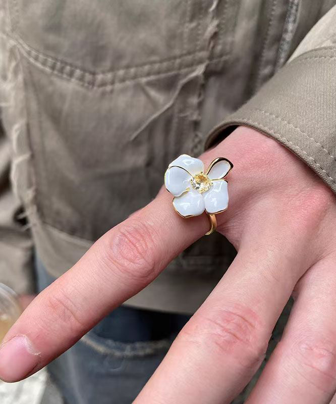 Rings Overgild Open Floral Zircon Chic Copper White