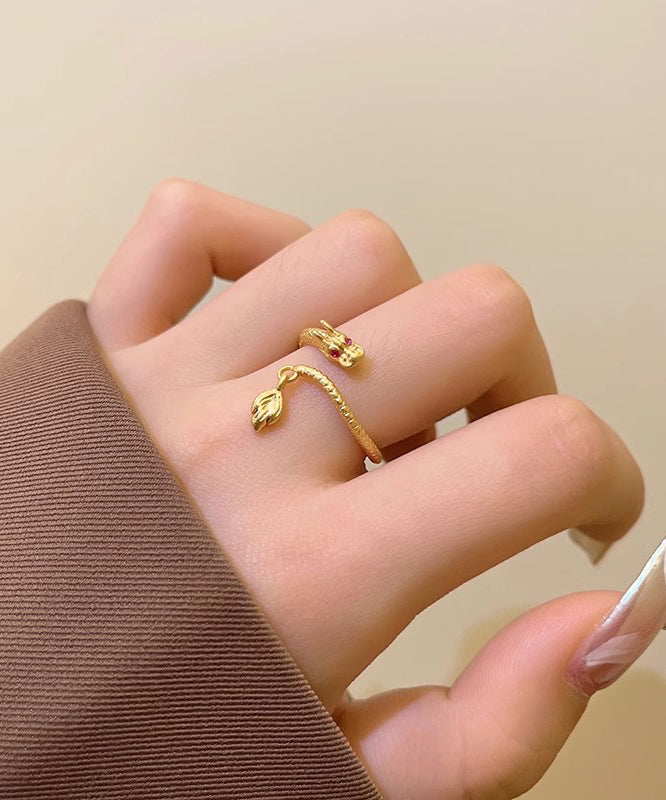 Style Gold Chinese Shaped Copper Open Overgild Dragon Rings
