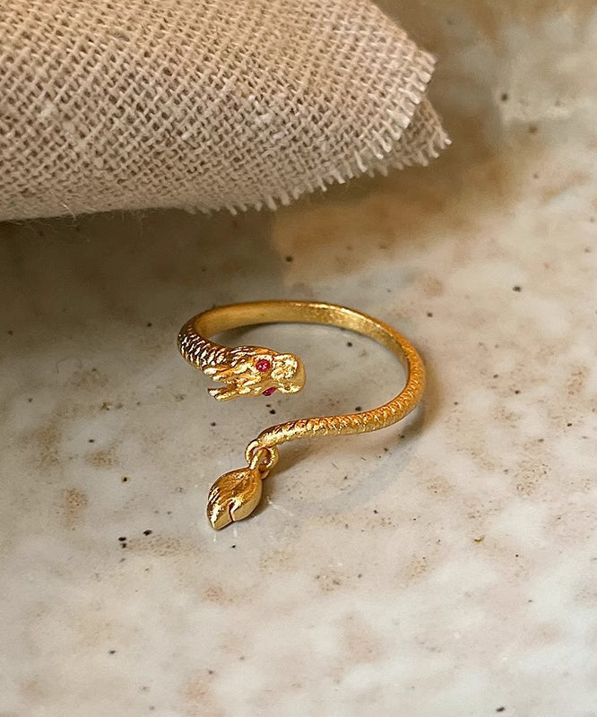 Style Gold Chinese Shaped Copper Open Overgild Dragon Rings