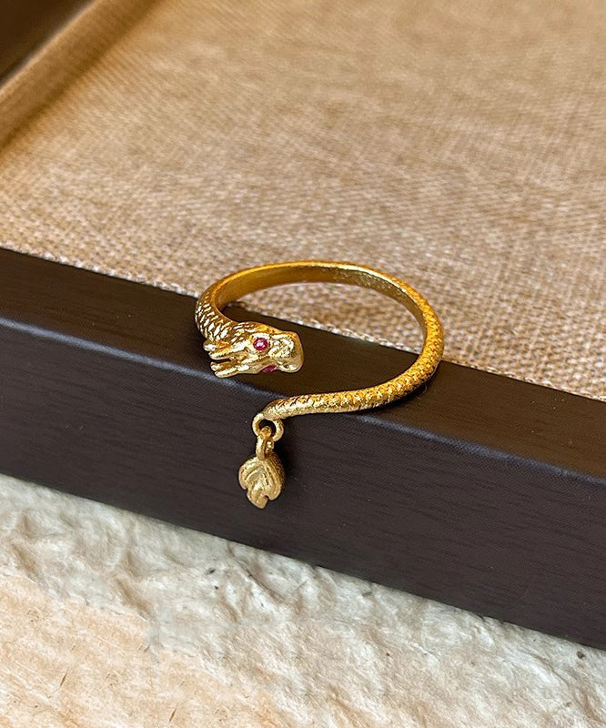 Style Gold Chinese Shaped Copper Open Overgild Dragon Rings