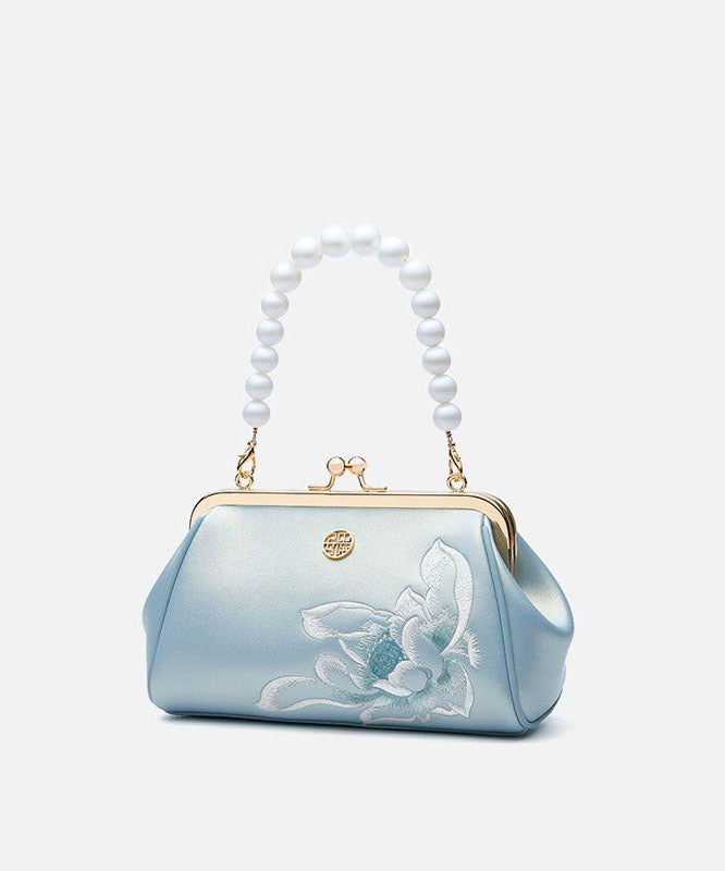 Pearl Embroidered White Chinese Cowhide Handbag Crossbody