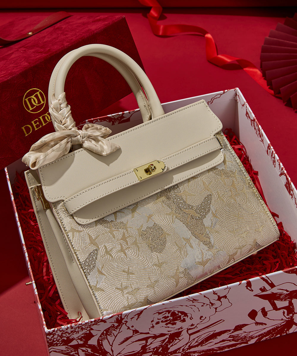 Micro Beige Bag Embroidered Classy Leather Faux