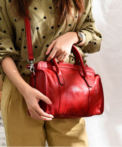 Capacity Red Classy Leather Handbag Large Tote