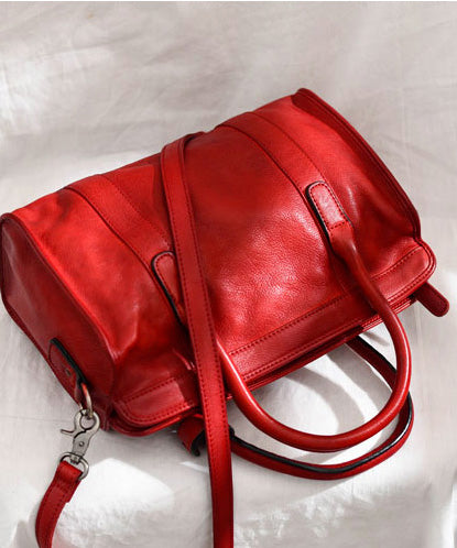 Capacity Red Classy Leather Handbag Large Tote