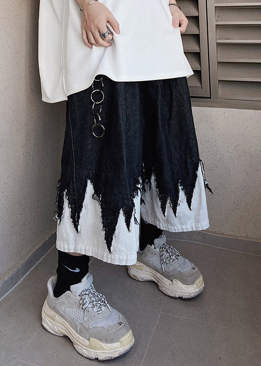 Black Denim Design Patchwork Original Shorts Summer Men Cool