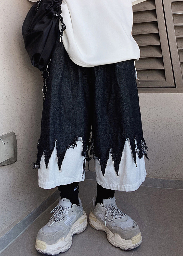 Black Denim Design Patchwork Original Shorts Summer Men Cool