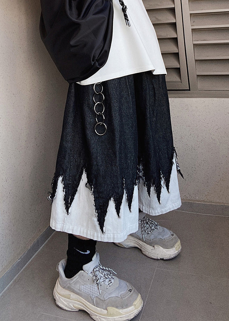 Black Denim Design Patchwork Original Shorts Summer Men Cool