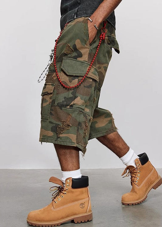 Crop Mens Cool Hole Pockets Pants Camouflage Summer Waist Cotton High