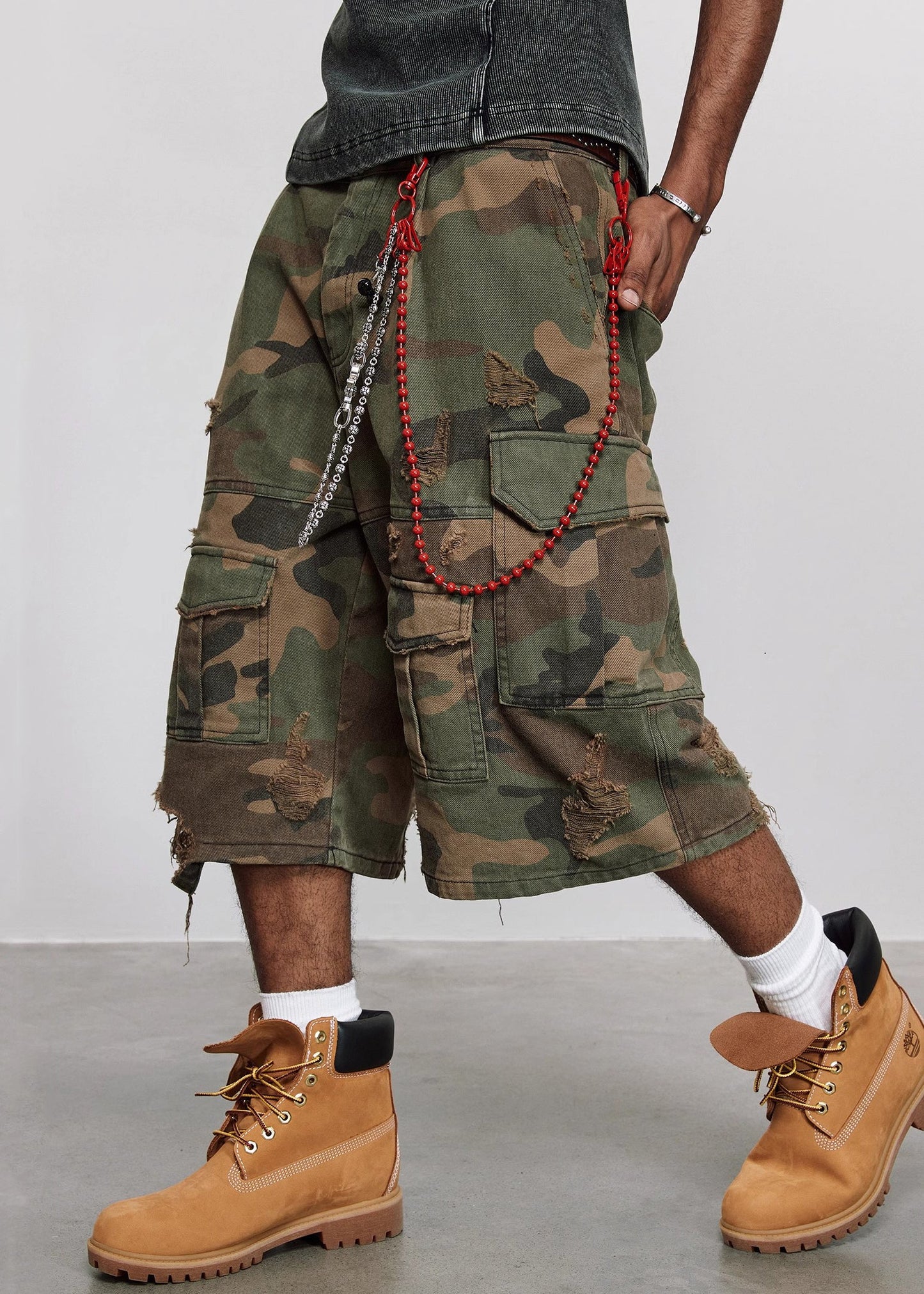 Crop Mens Cool Hole Pockets Pants Camouflage Summer Waist Cotton High