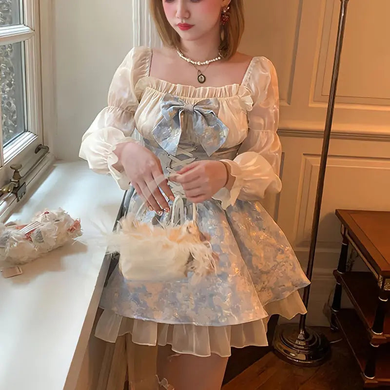 Coquette Blue Bow Princess Dress MK Kawaii Store Coquette Blue Bow Princess Dress MK Kawaii Store