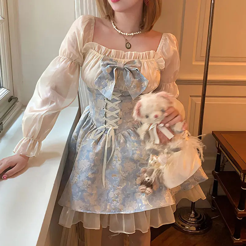 Coquette Blue Bow Princess Dress MK Kawaii Store Coquette Blue Bow Princess Dress MK Kawaii Store