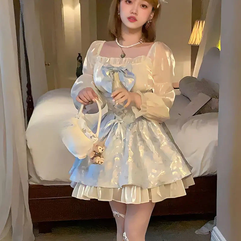 Coquette Blue Bow Princess Dress MK Kawaii Store Coquette Blue Bow Princess Dress MK Kawaii Store