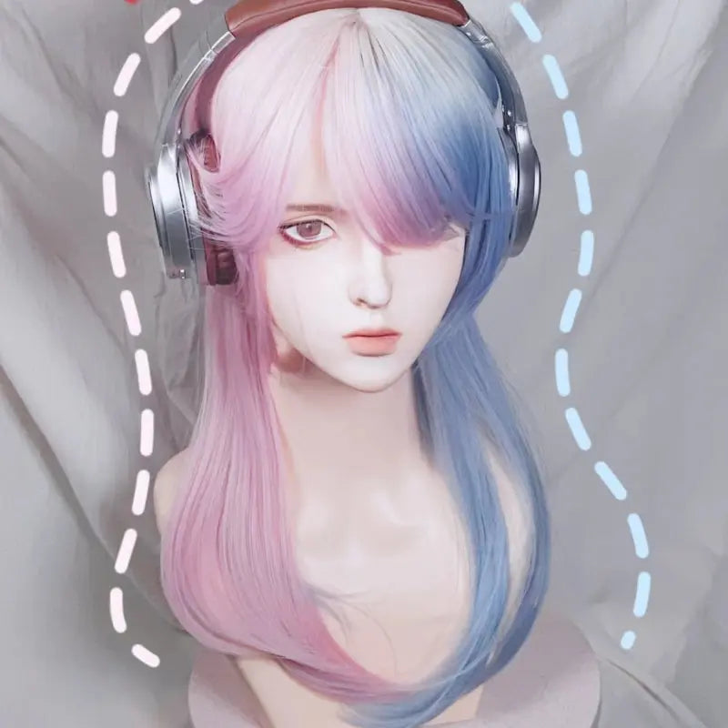 Kawaii Aesthetic Y2K Cute Fairy Cotton Candy Pink Blue Wig ON1280 spreepickyshop
