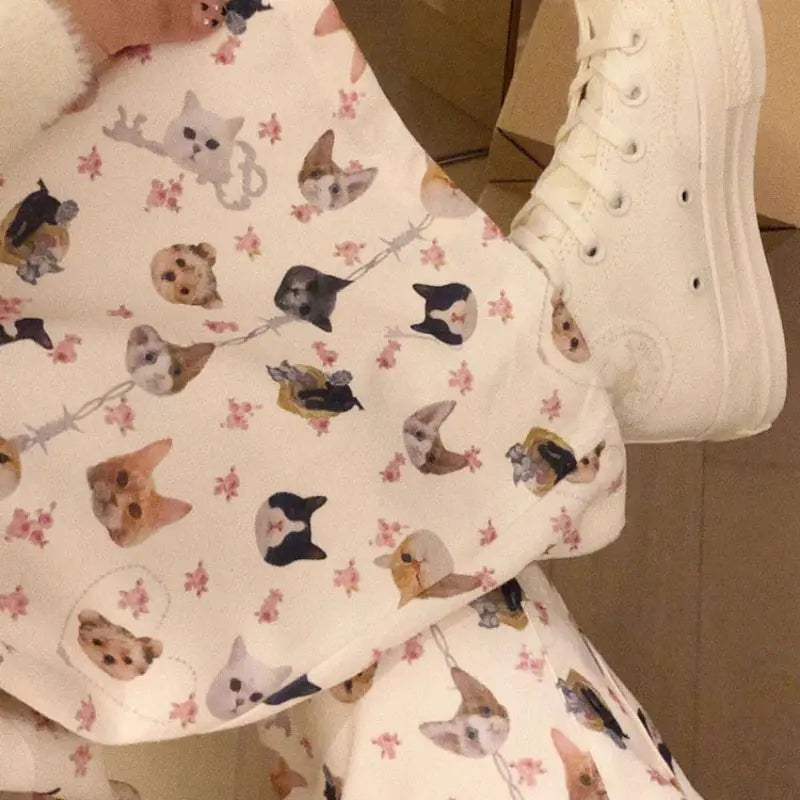 Kawaii Aesthetic Y2K Cute Fairy Cute Cat Printed Pants - Kimi MK Kawaii Store
