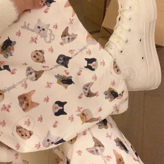 Kawaii Aesthetic Y2K Cute Fairy Cute Cat Printed Pants - Kimi MK Kawaii Store