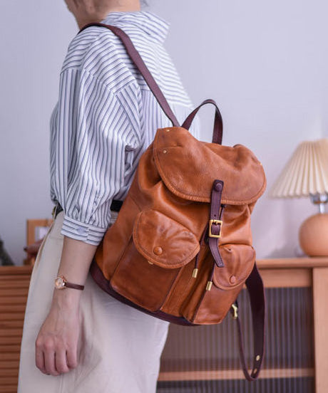 Bag Capacity DIY Leather Yellow Large Backpack Pockets